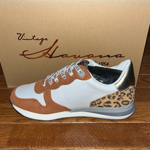Vintage Havana Leather Valery Rust & Leopard Detail Run Sneakers Women's Size 6 - Picture 5 of 13